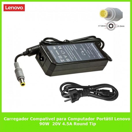 Carregador Compativel para Computador Portátil Lenovo 90W 20V 4.5A Round Tip