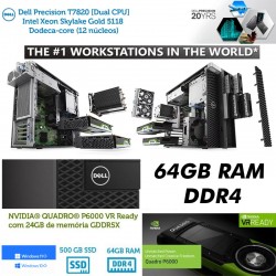 Workstation Avançada Dell Precision T7820 [Dual CPU] Intel Xeon Skylake Gold 5118|64GB RAM| SSD|NVIDIA QUADRO P6000- 24GB|Wpro