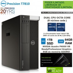 Workstation Dell Precision T7810|DUAL CPU OCTA CORE XEON E5-2667 V3 |64GB RAM|1TB SSD|NVIDIA QUADRO P4000 - 8GB|