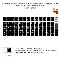 Teclas Autocolantes para Teclados Portátil & Desktop PT Preto (Vinil de Alta Qualidade|Duráveis) 14x14mm