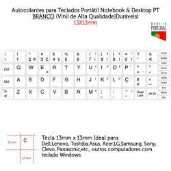 Teclas Autocolantes para Teclados Portátil & Desktop PT Branco (Vinil de Alta Qualidade|Duráveis) 13x13mm
