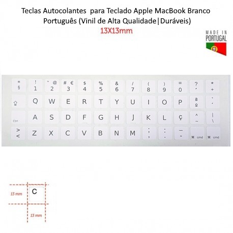 Teclas Autocolantes para Teclado Apple MacBook Branco Português (Vinil de Alta Qualidade|Duráveis) 13x13mm