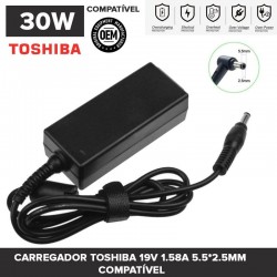 Carregador Toshiba 19V 1.58A 5.5*2.5mm Compatível OEM PRO Charger 30W